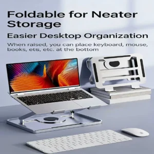Adjustable and foldable laptop stand, 360° rotating base, compatible with all MacBook Pro/Air