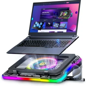Gaming Laptop Cooling Pad with Full RGB Lights, Powerful Fan Stand for 15-19 Inch Laptops and PCs