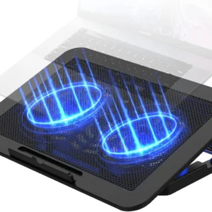 Quiet Portable Laptop Cooling Pad for up to 17" Laptops with Dual Fans, Adjustable Stand & USB Ports